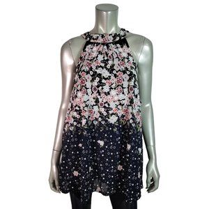 Siren Lily Top Plus Size 2X Lined Stretch Floral Sleeveless Casual Pullover Blue